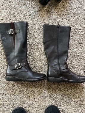 boc Dark Brown Leather Mid-Calf Buckle Boots